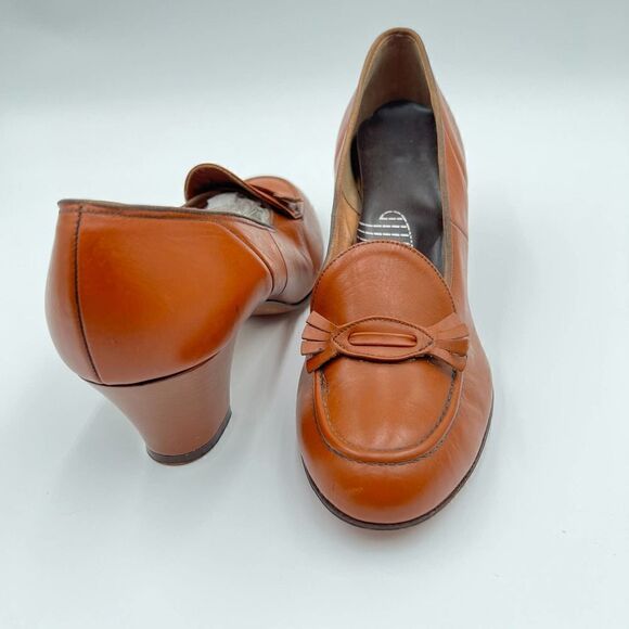 Velvet Step Vintage 1950’s Tan Brown Leather Women Heels Size 6.5 - Picture 6 of 12